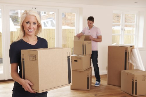 Labelled moving boxes ready for loading in a Crystal Palace property